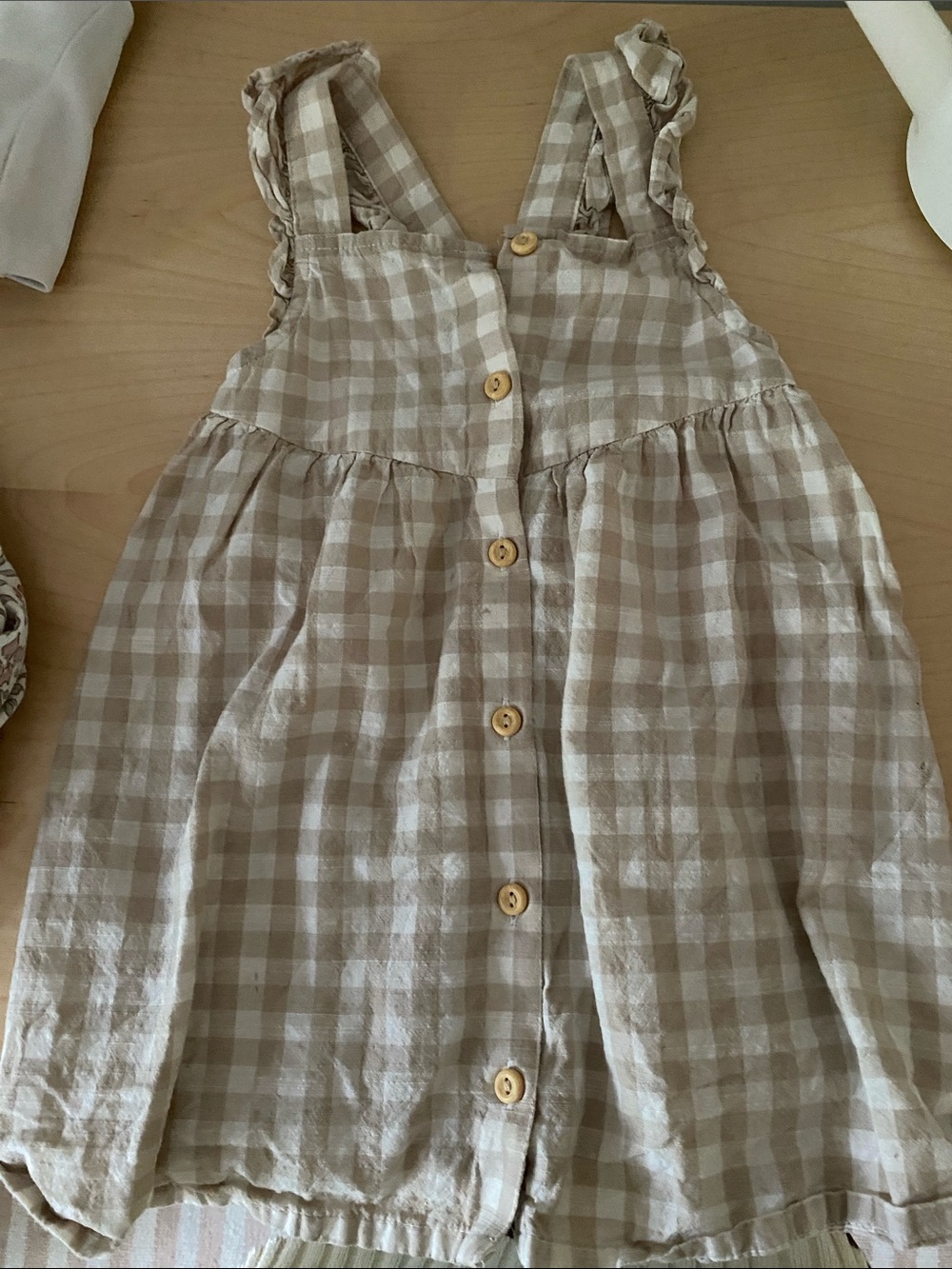 H&M Beige Gingham Button-Front Sundress with Ruffle Straps